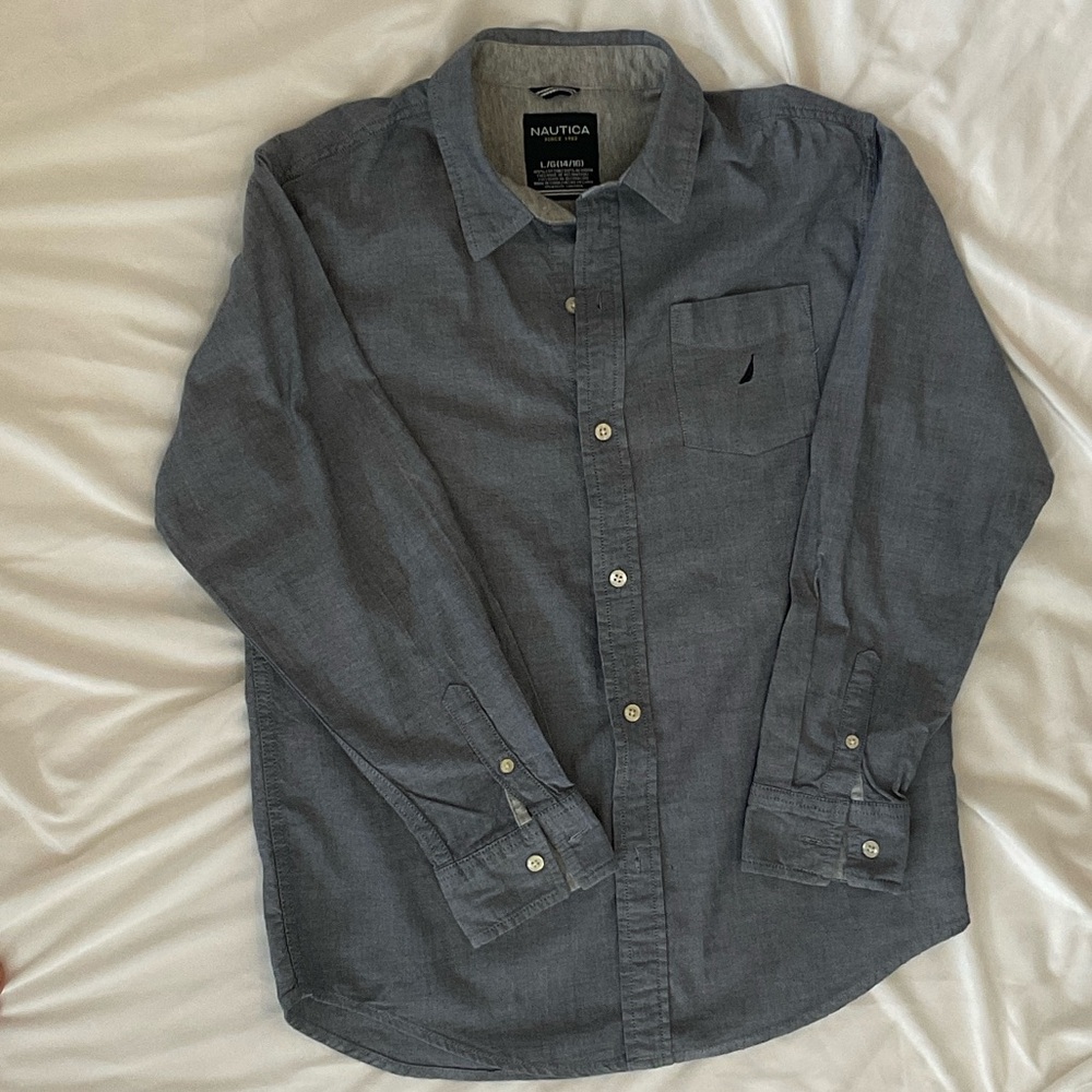Nautica Men's Casual Gray Button Down Shirt